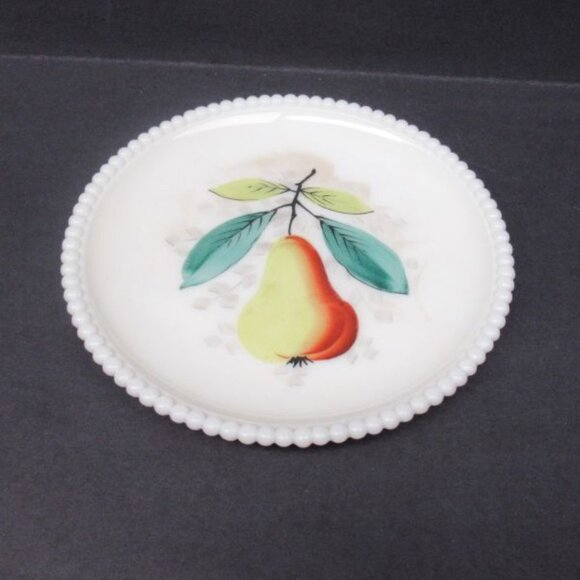 Westmoreland Milk Glass BEADED EDGE 7 1/4 Inch Hand Painted Pear Plate - Picture 1 of 4